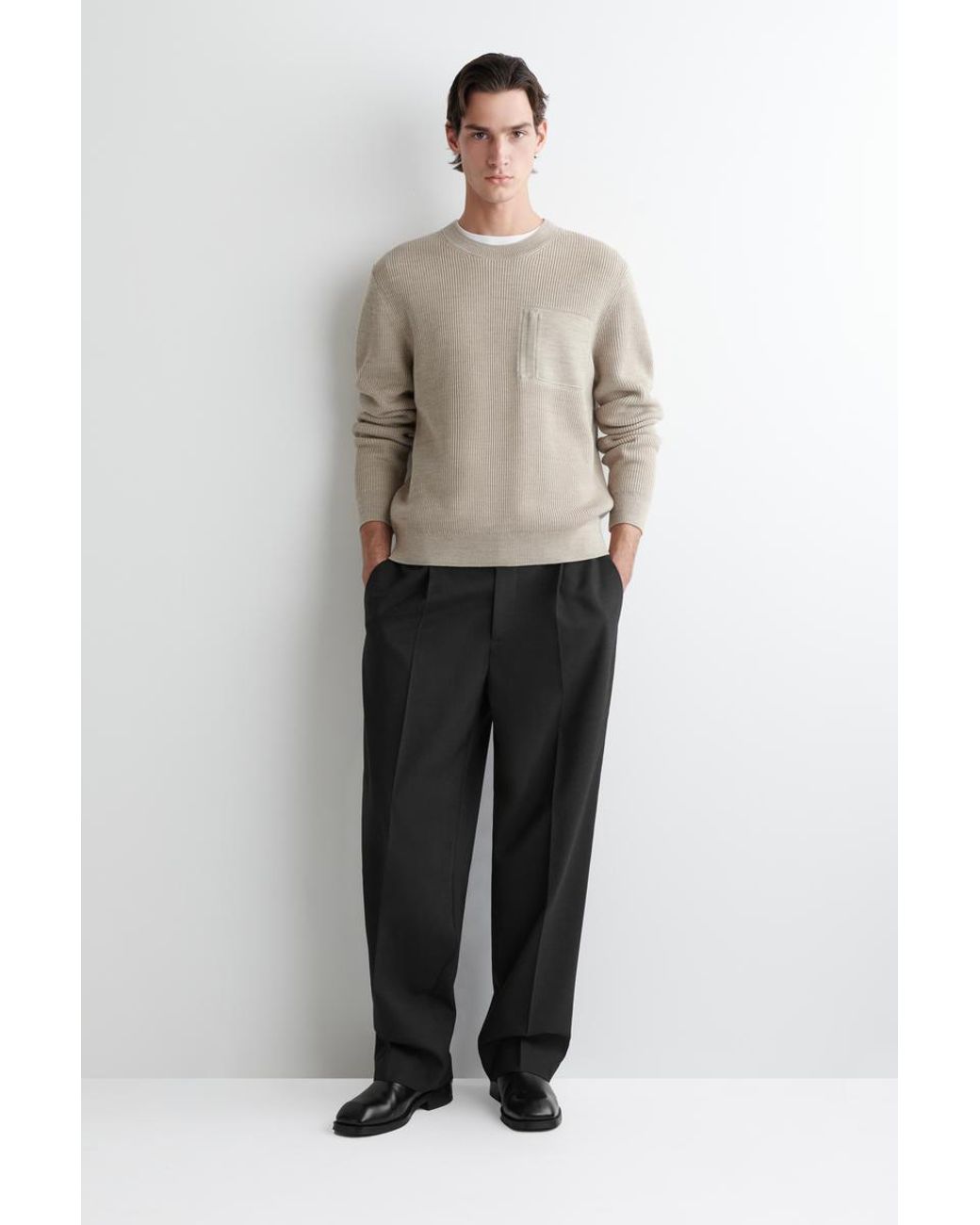 COS Natural Pocket-Detail Wool Crew-Neck Sweater for men