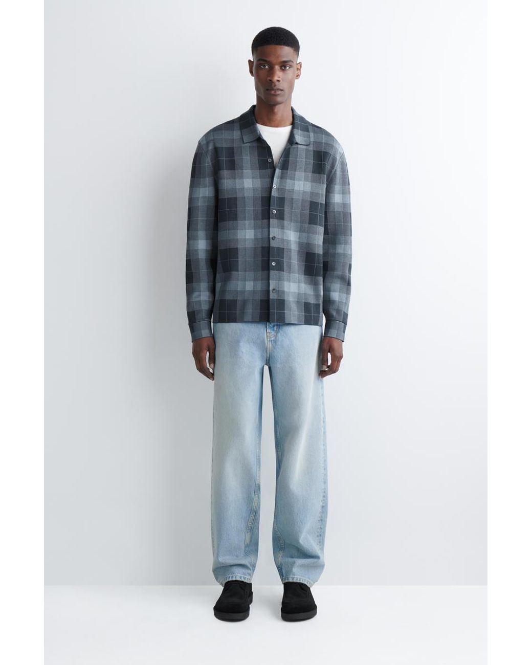 COS Blue Relaxed Knitted Cotton Shirt for men