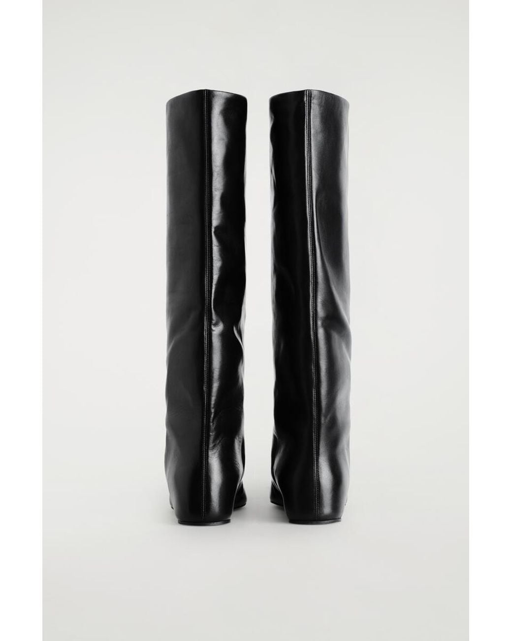 COS Black Pointed Leather Wedge Knee Boots