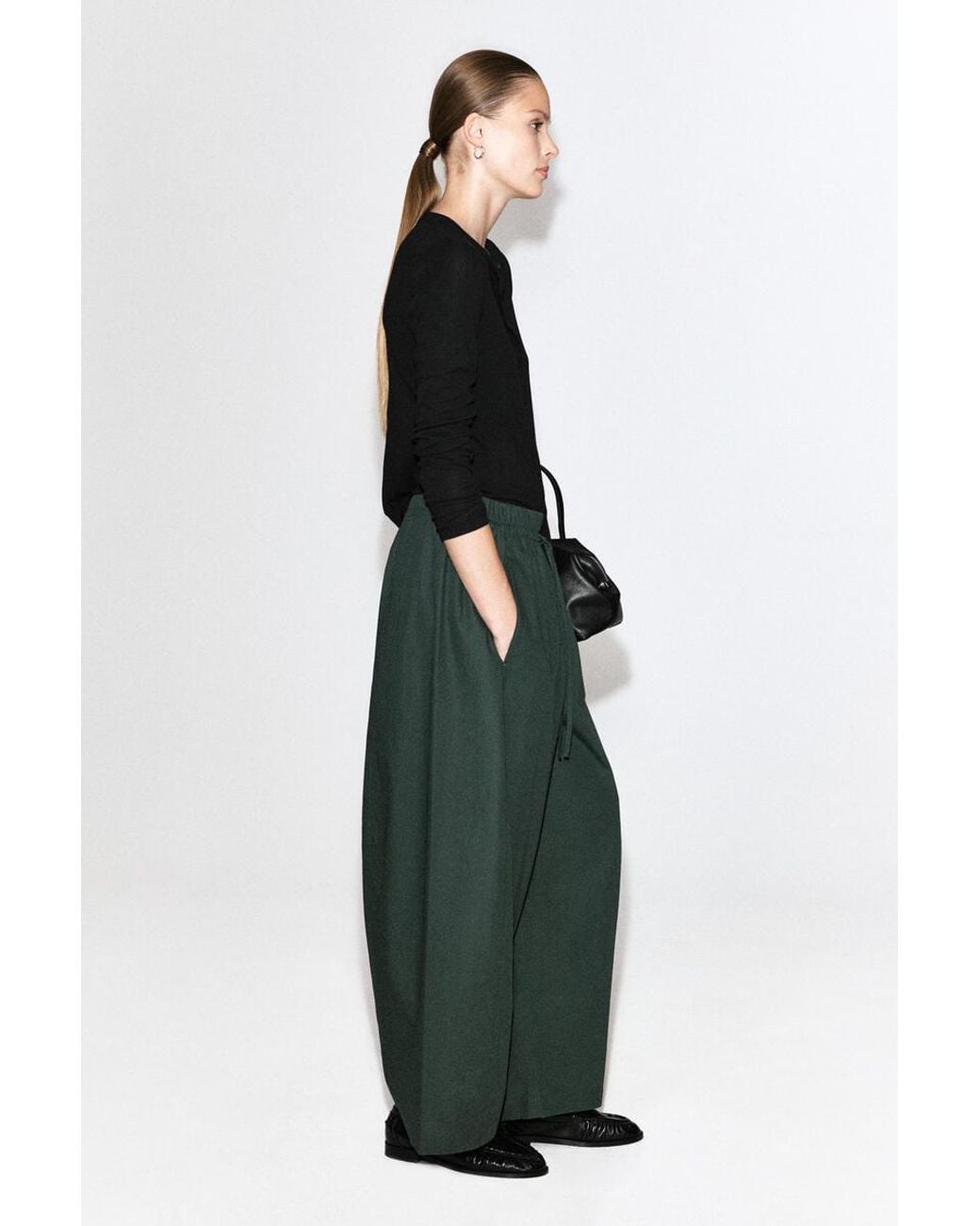 COS Green Elasticated Barrel-Leg Trousers
