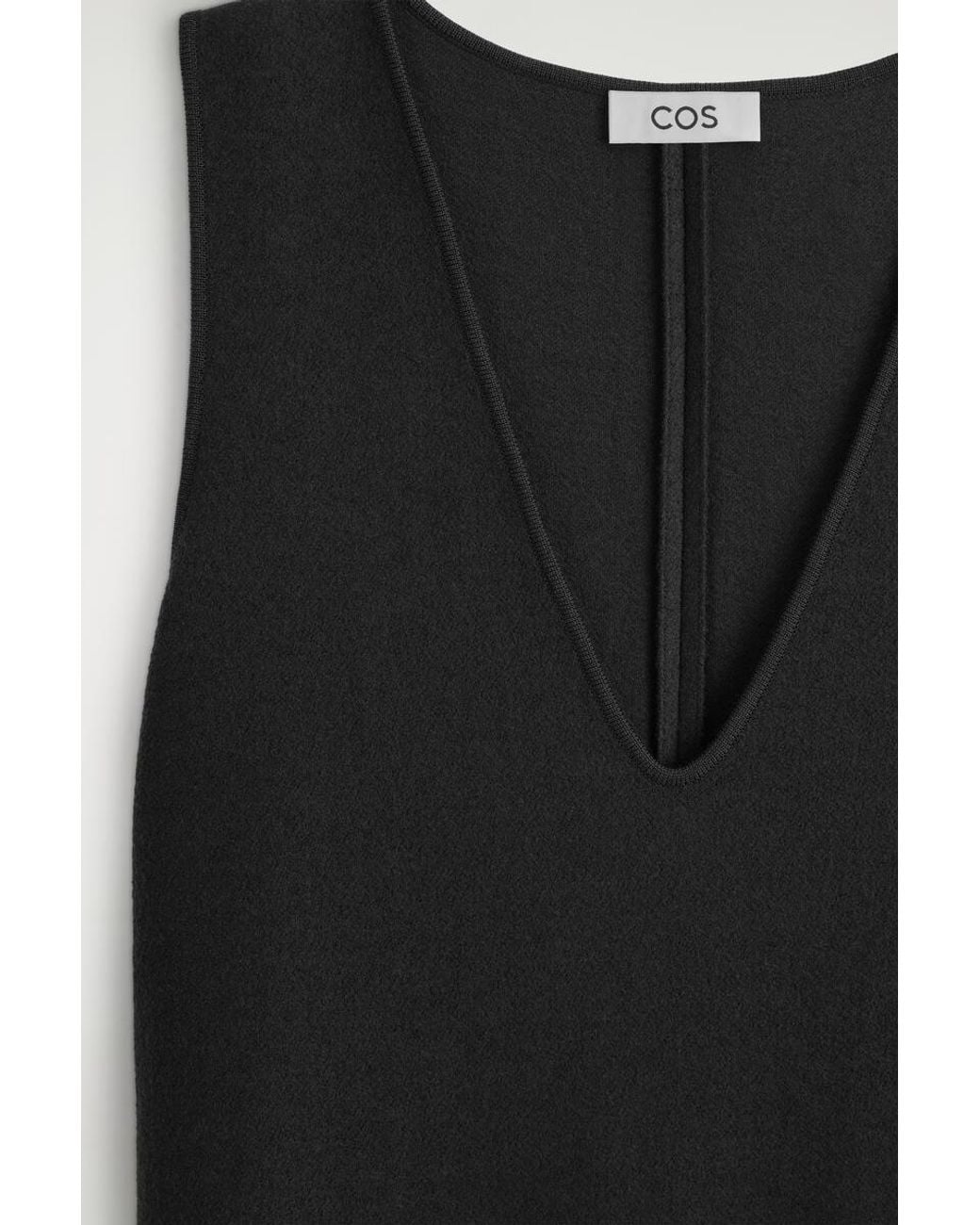 COS Black Boiled Wool-Blend V-Neck Midi Dress