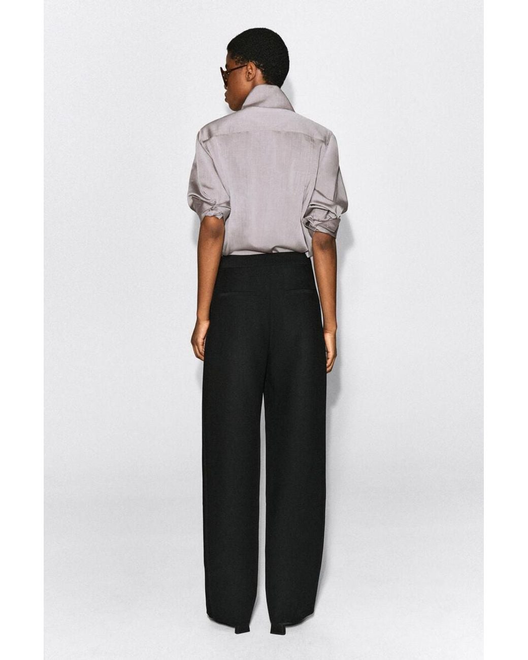 COS Black Topstitched Barrel-Leg Pants