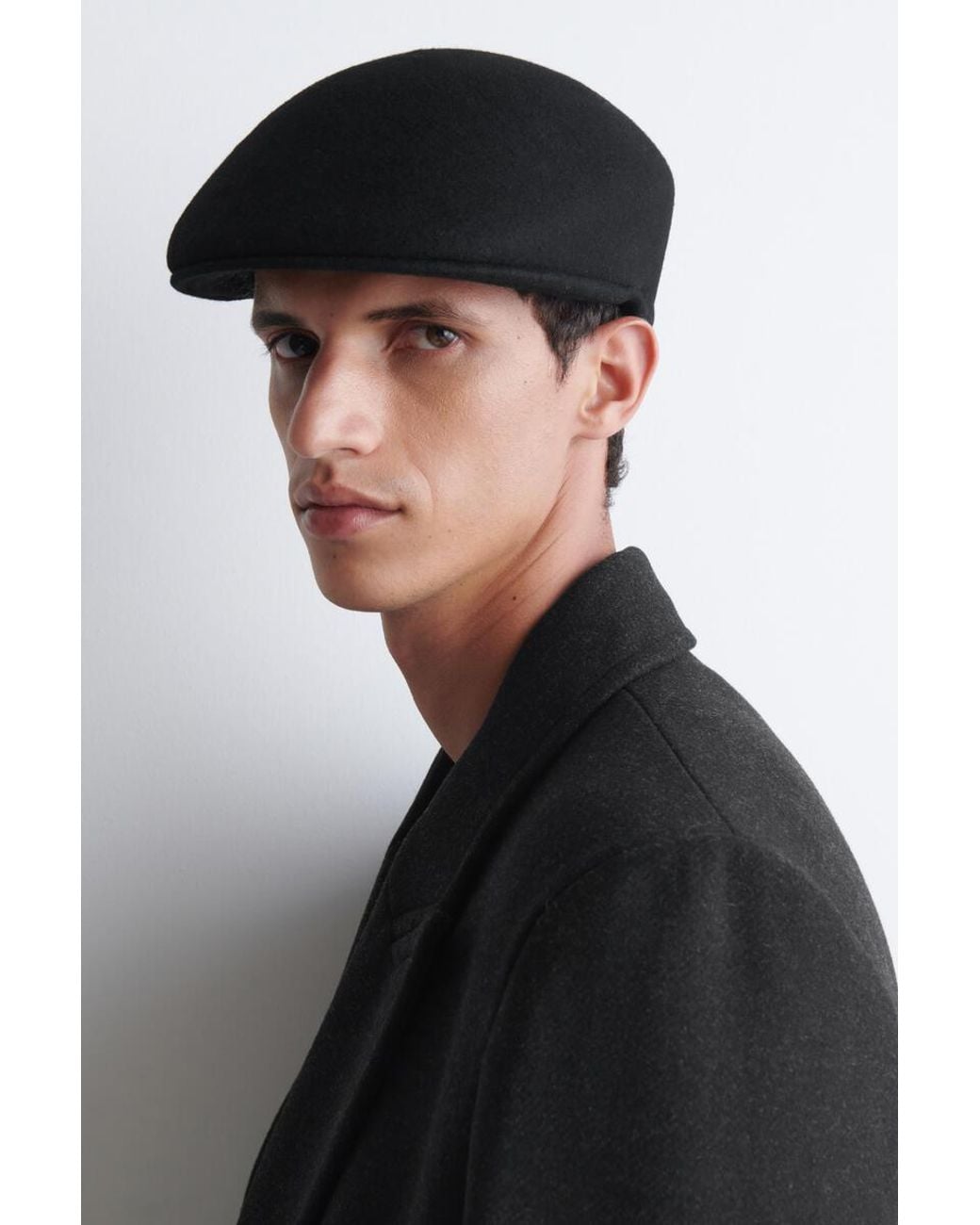 COS Black Wool Flat Cap for men