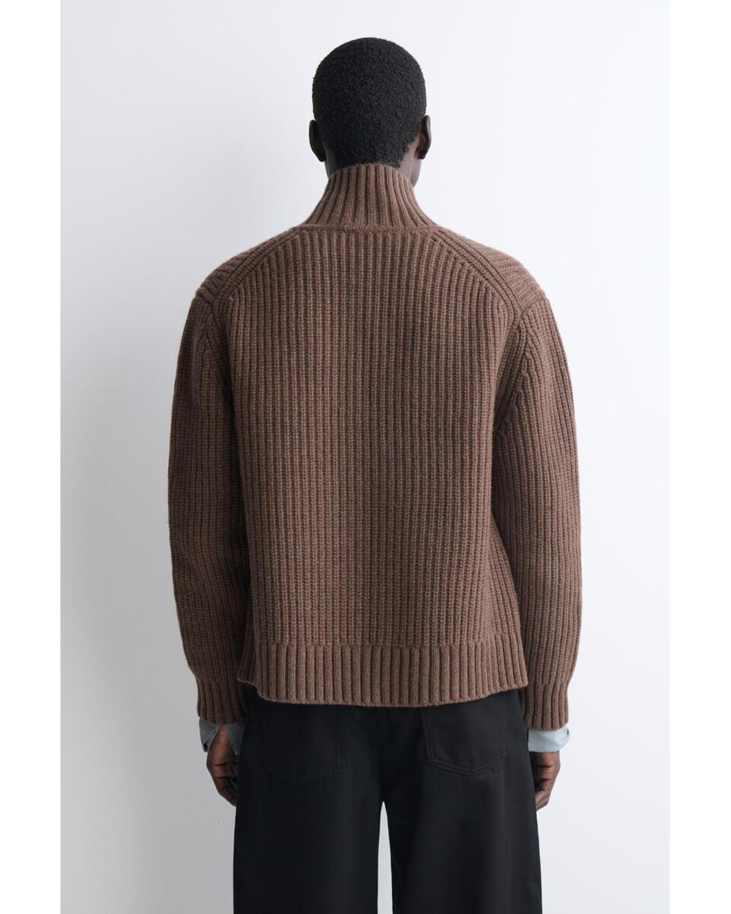COS Brown Funnel-Neck Knitted Wool Jacket for men