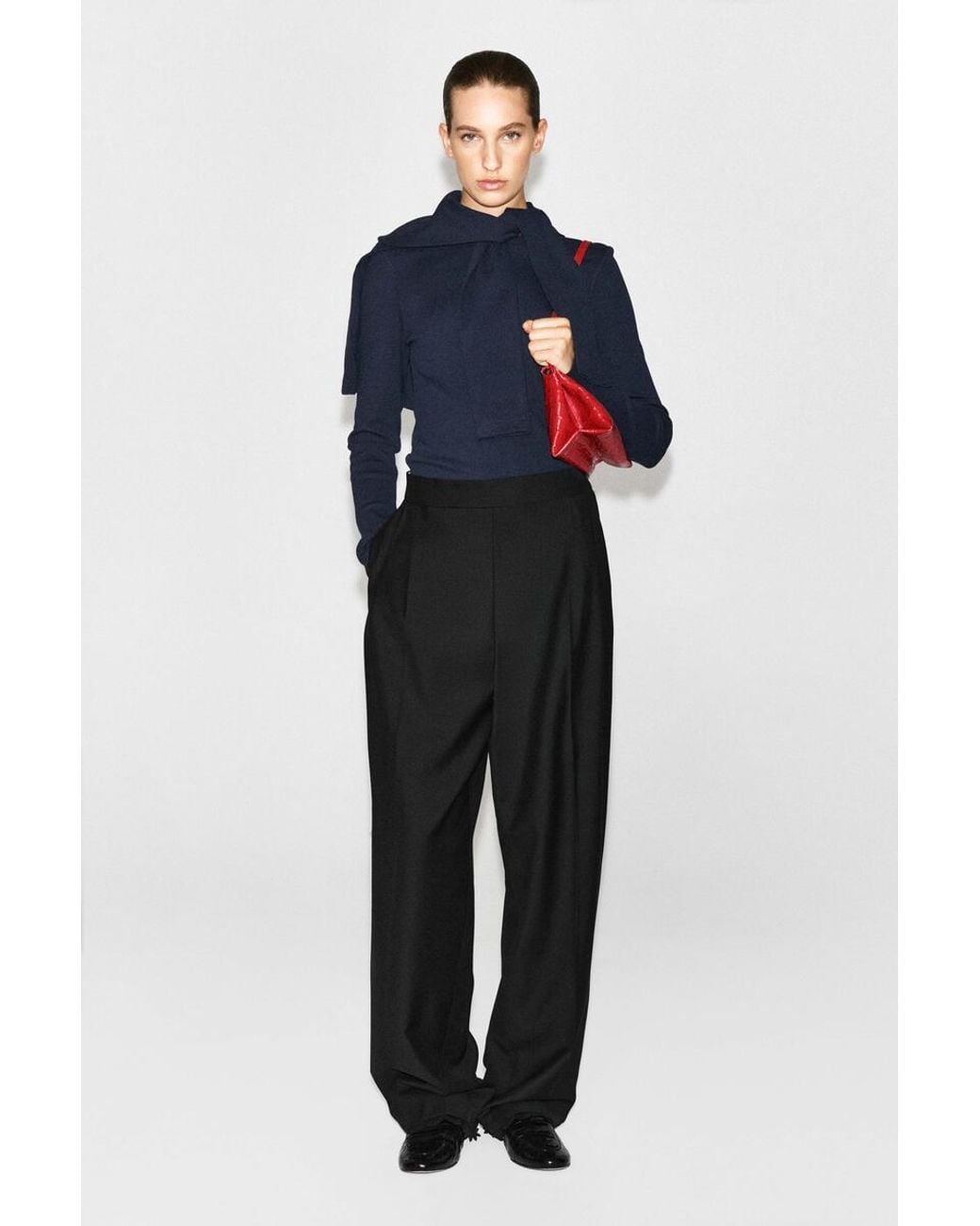 COS Blue Slim Ribbed Cotton Long-Sleeved Top