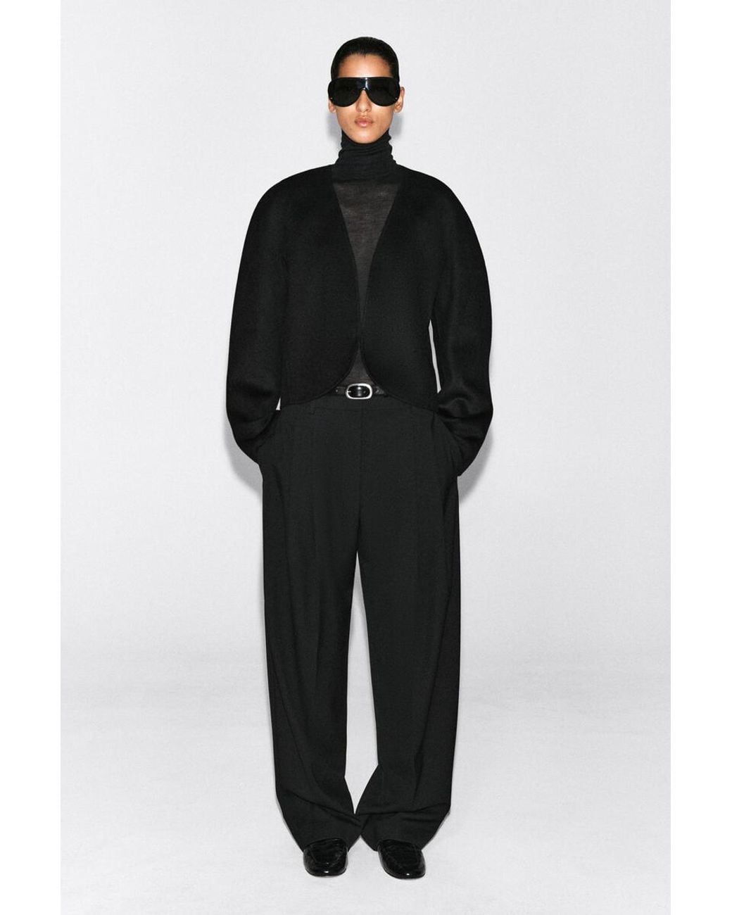 COS Black Cropped Double-Faced Wool-Blend Blazer