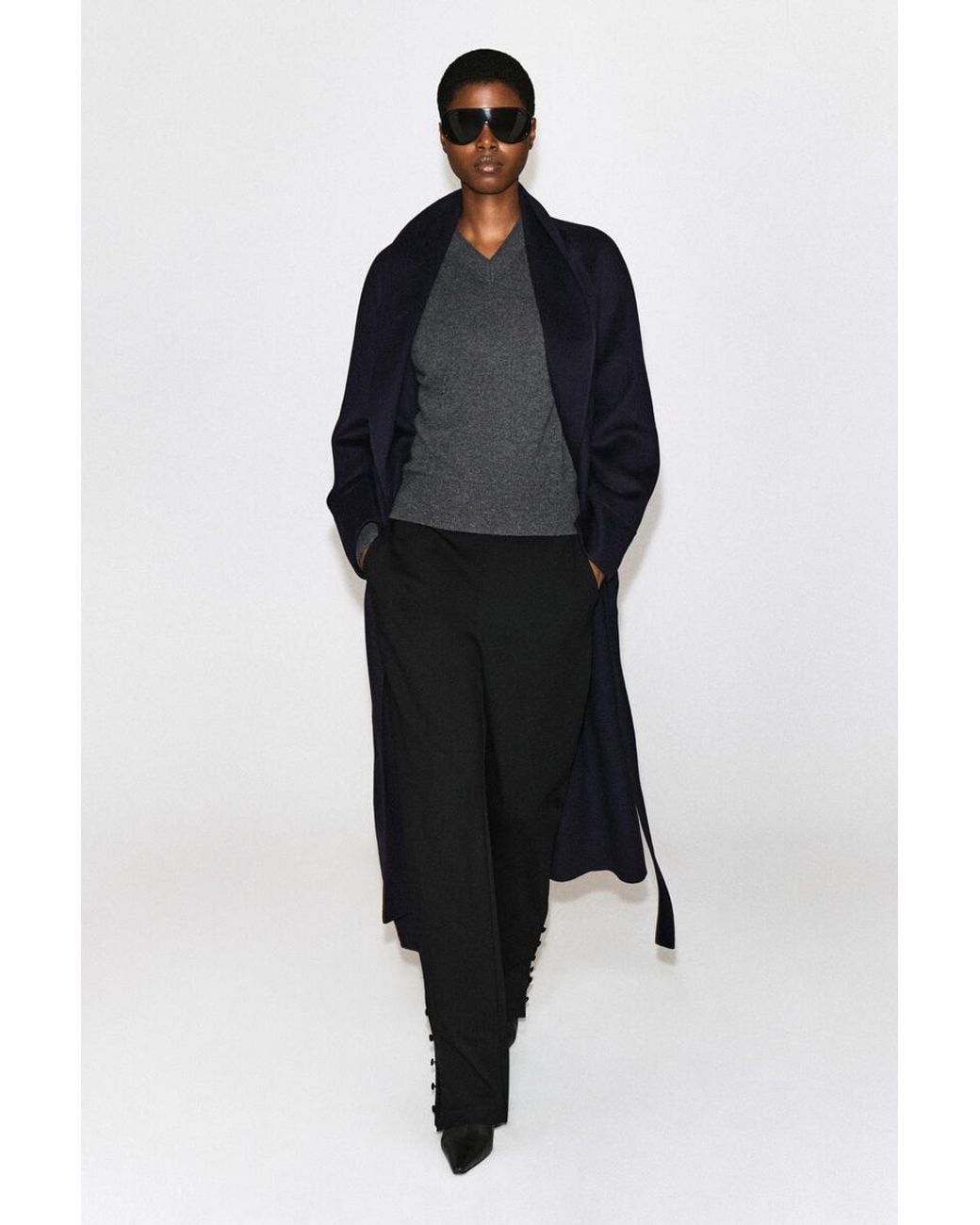 COS Blue Shawl-Collar Double-Faced Wool Long Coat