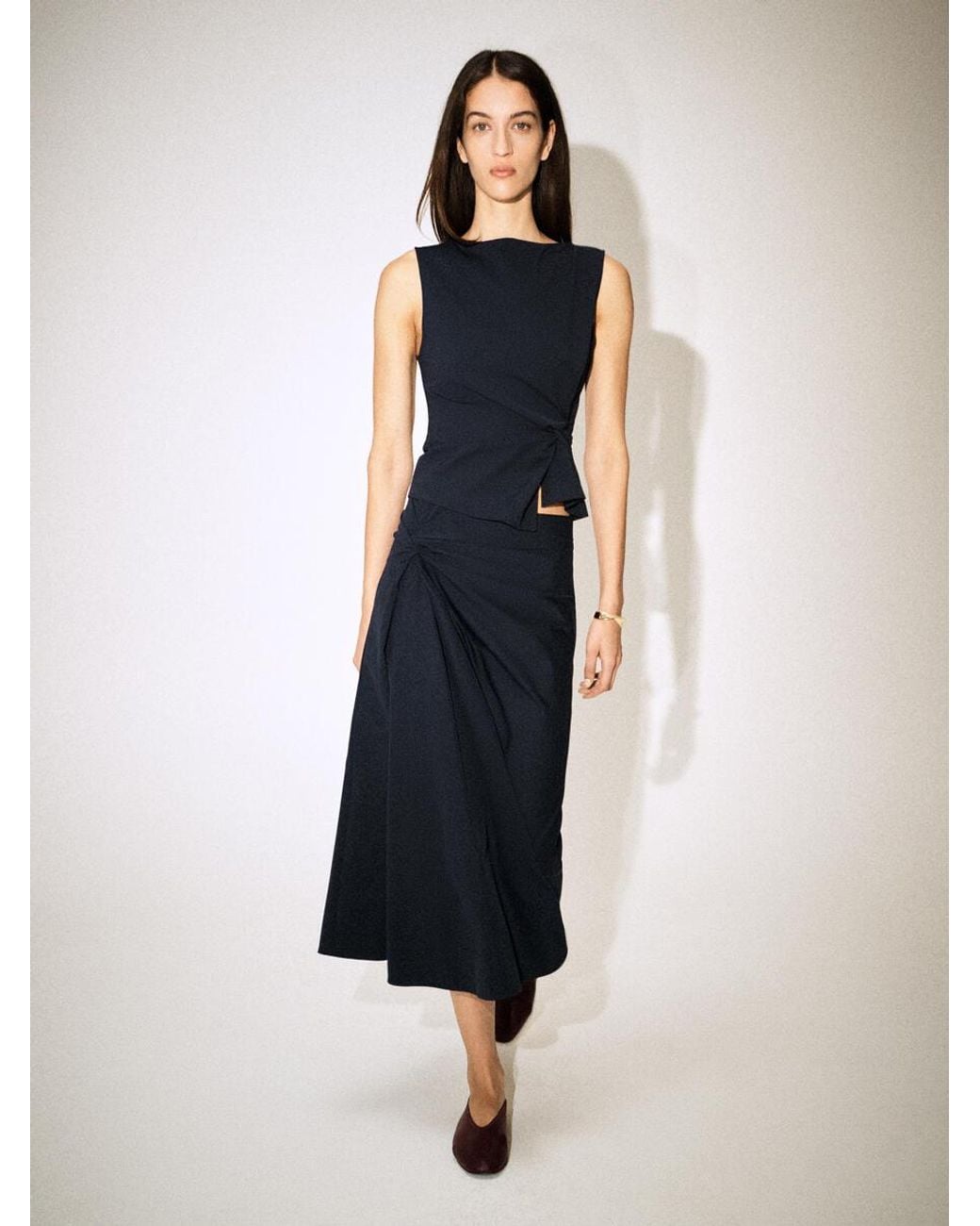 COS Blue Twist-Detail Jersey Midi Skirt