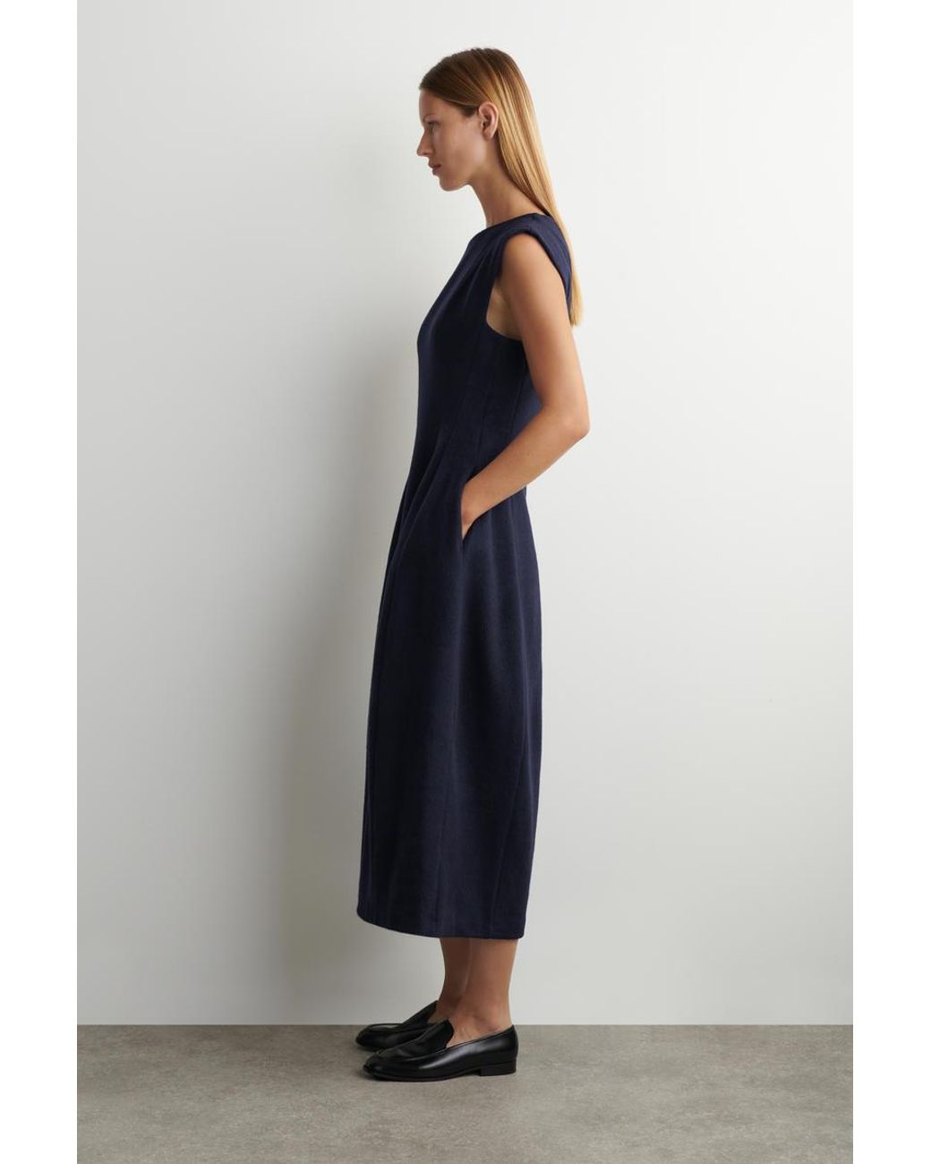COS Blue Sculpted Brushed-Wool Midi Dress