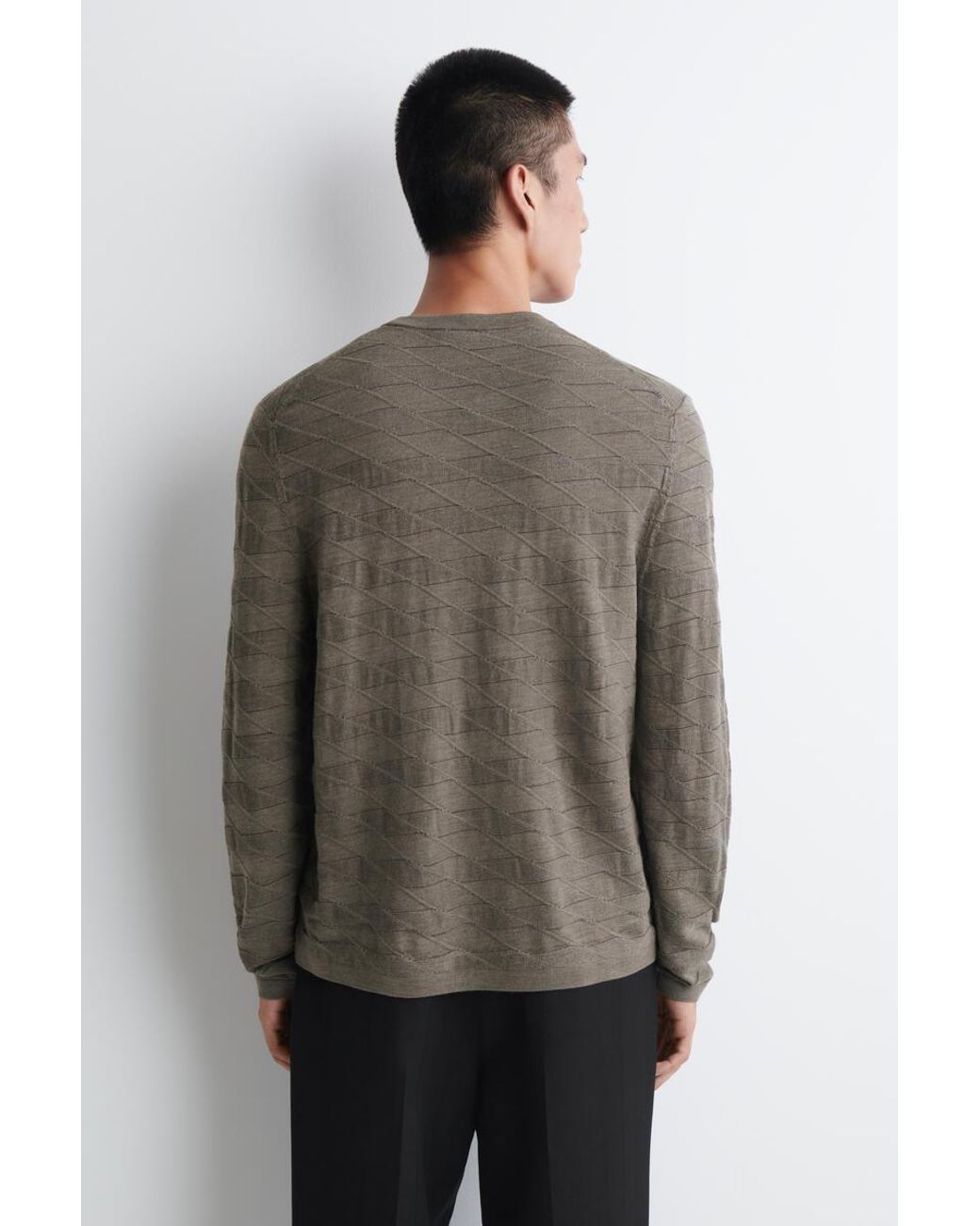 COS Brown Geometric-Knit Merino Wool Jumper for men