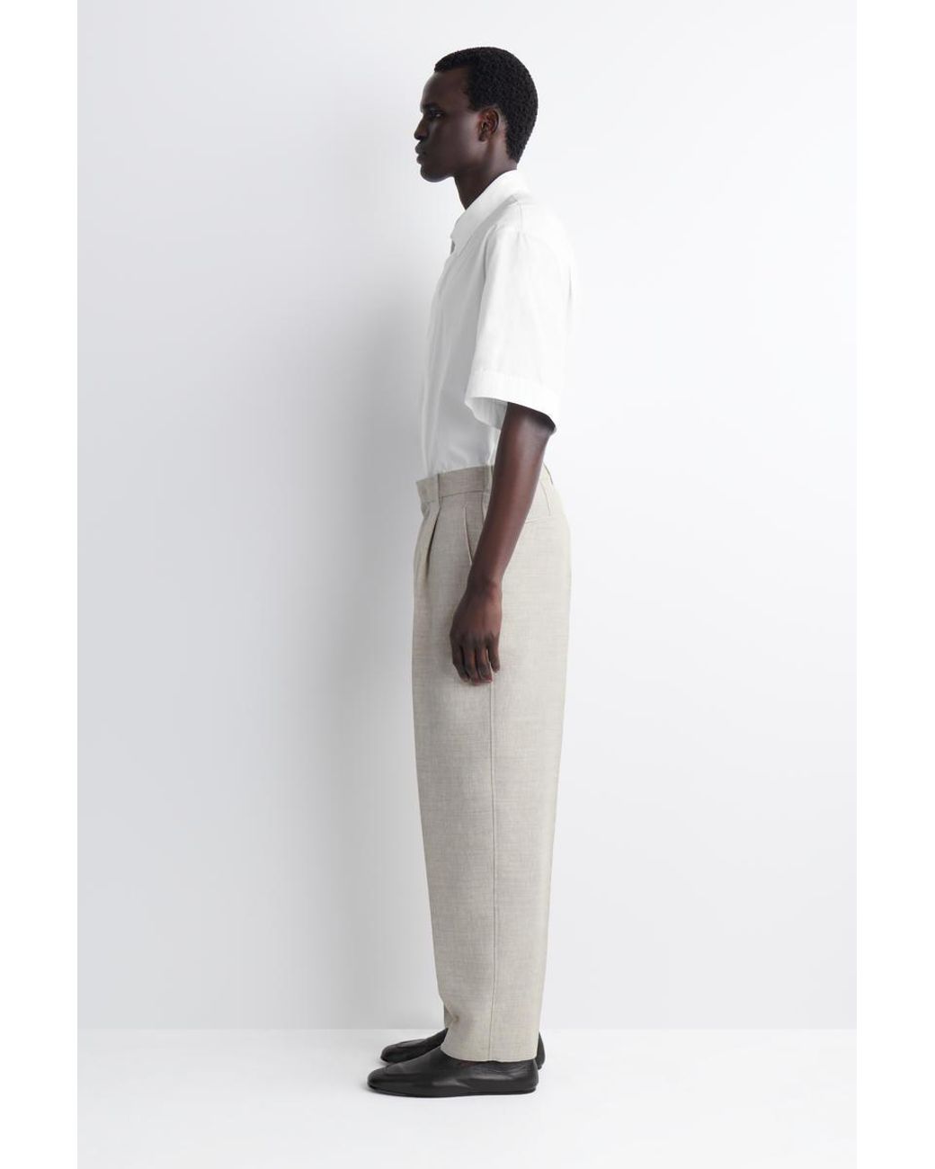 COS White Linen-Wool Relaxed-Fit Barrel-Leg Pants for men