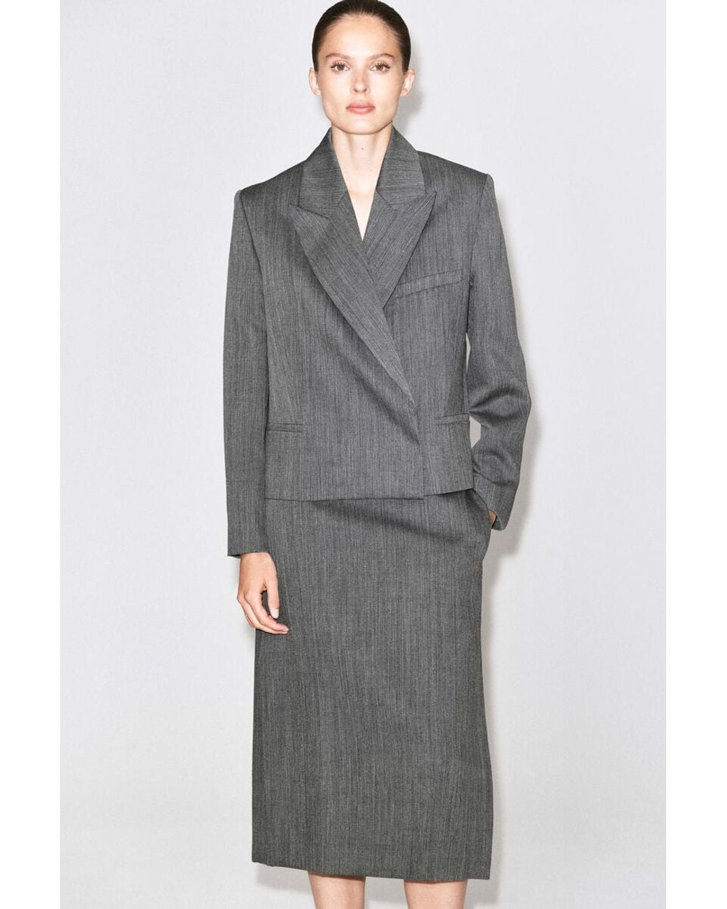COS Gray Tailored Wool Midi Skirt