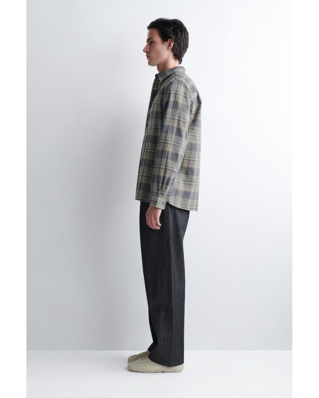 COS Gray Checked Cotton-Twill Shirt for men