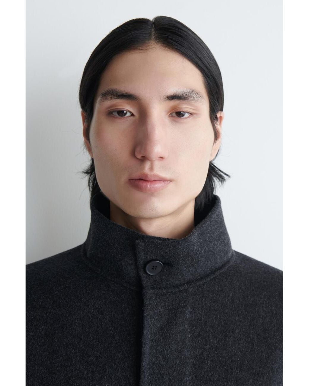 COS Blue Double-Faced Wool Funnel-Neck Jacket for men