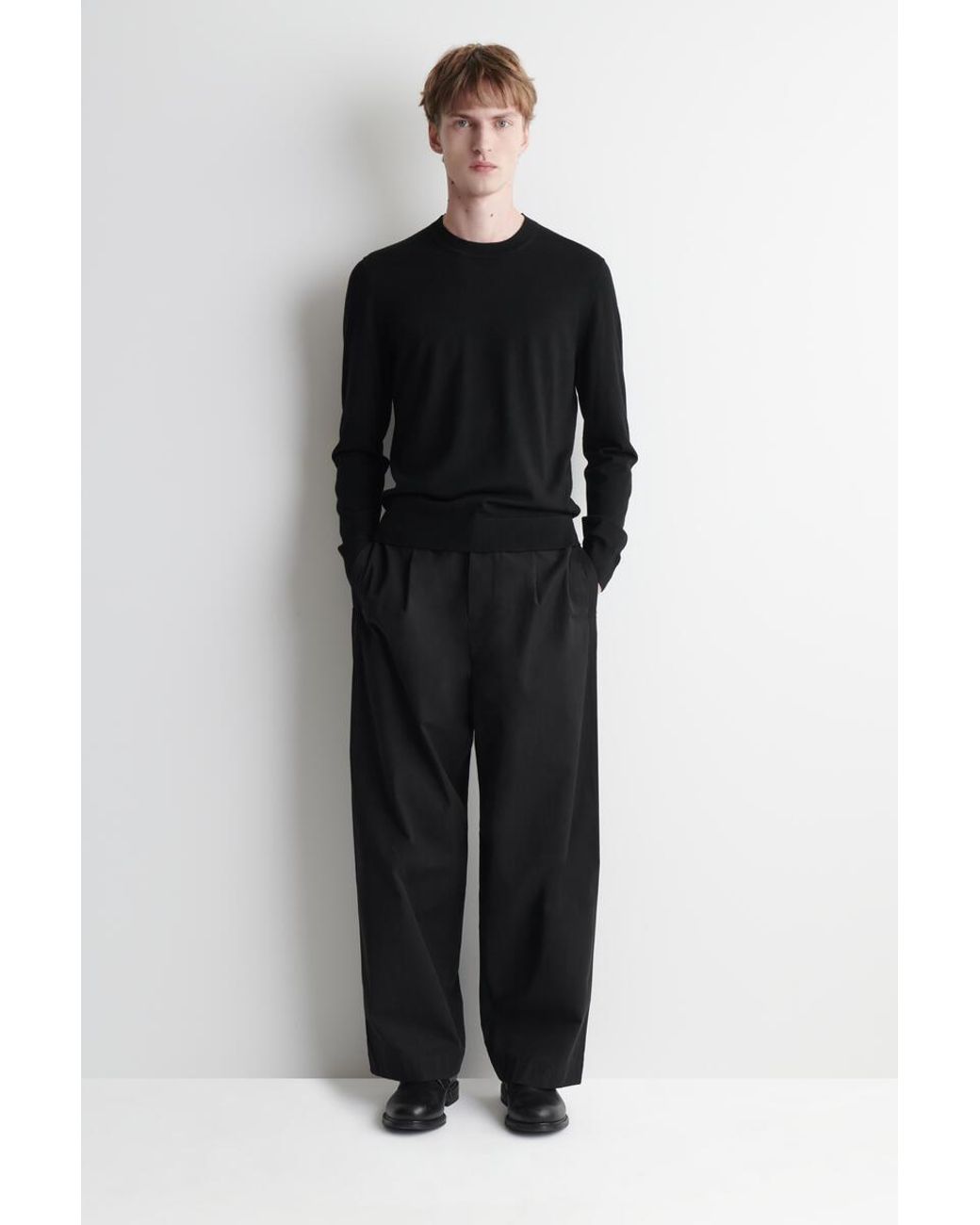 COS Black Slim Merino Wool Crew-Neck Jumper for men