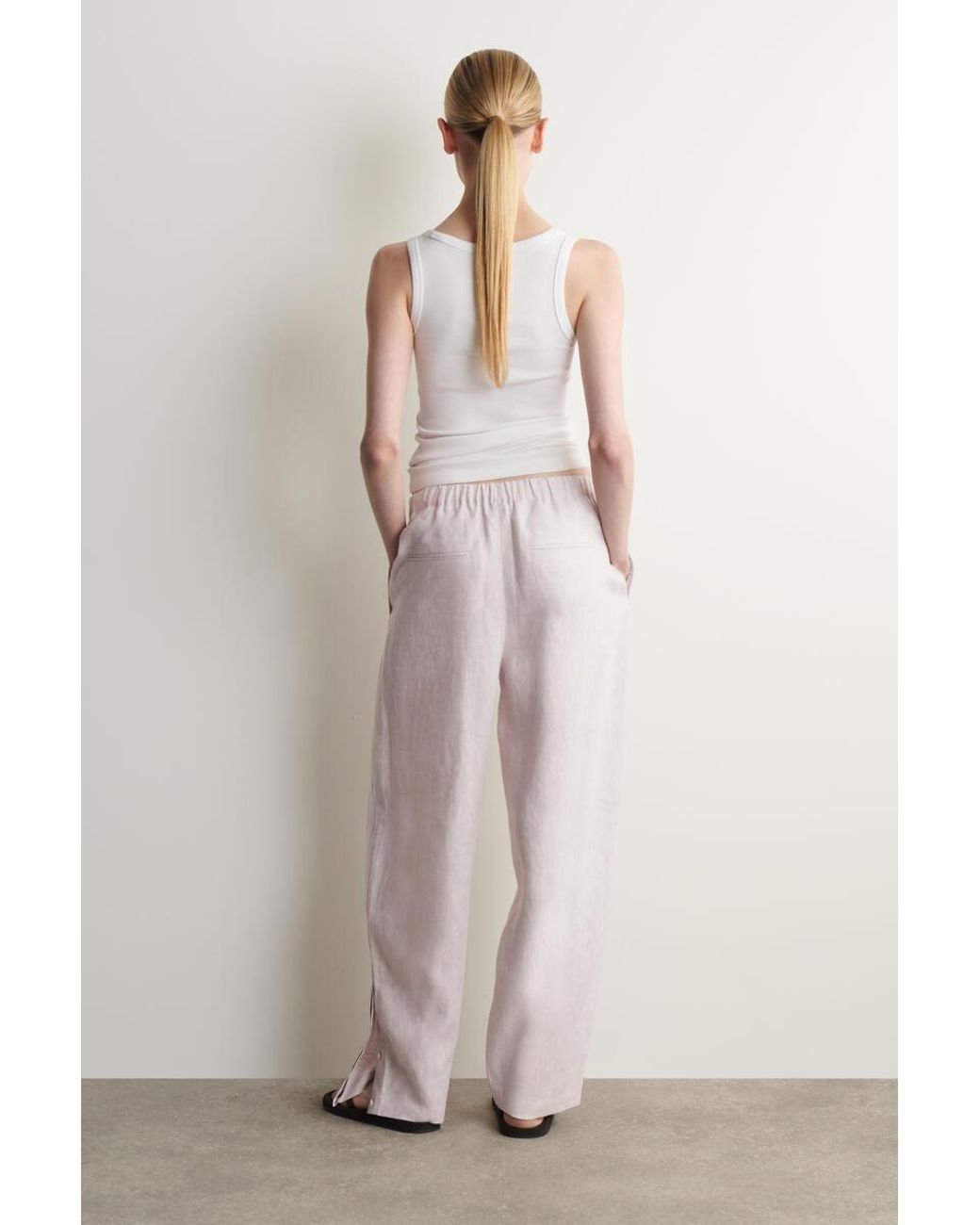 COS Pink Elasticated Linen Barrel-Leg Pants