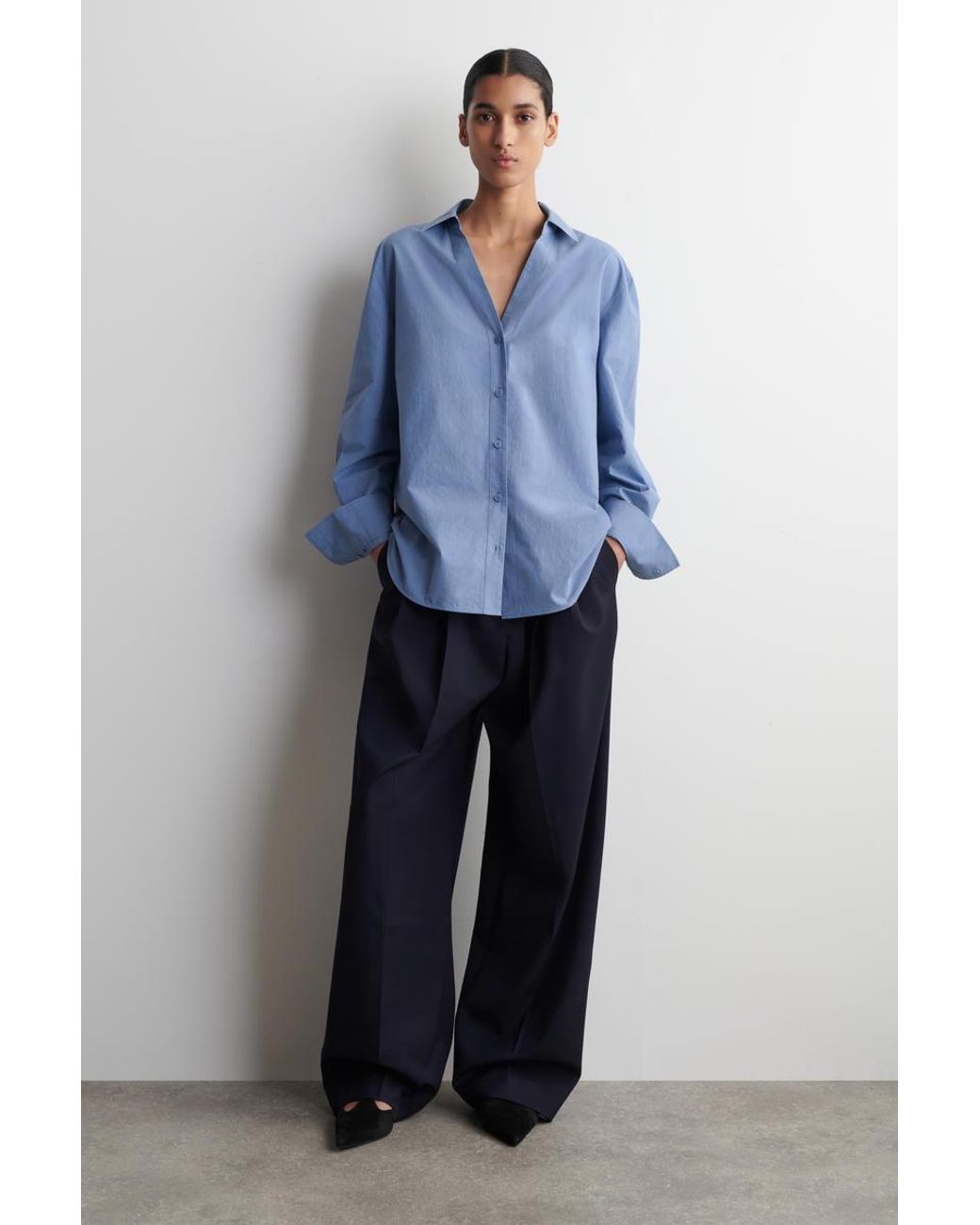 COS Blue Open-Collar Cotton-Poplin Shirt