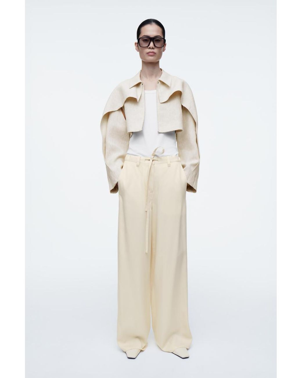 COS Cropped Linen Jacket in White | Lyst