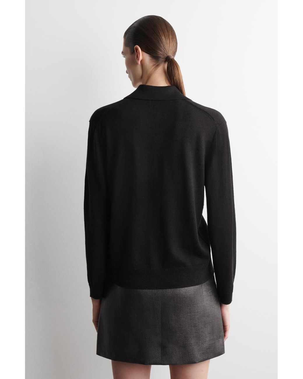 COS Black Knitted Linen-Merino Shirt