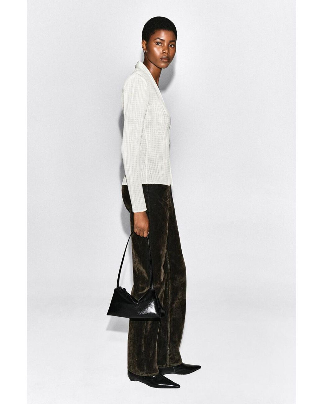 COS White Pleated Jacquard Cardigan