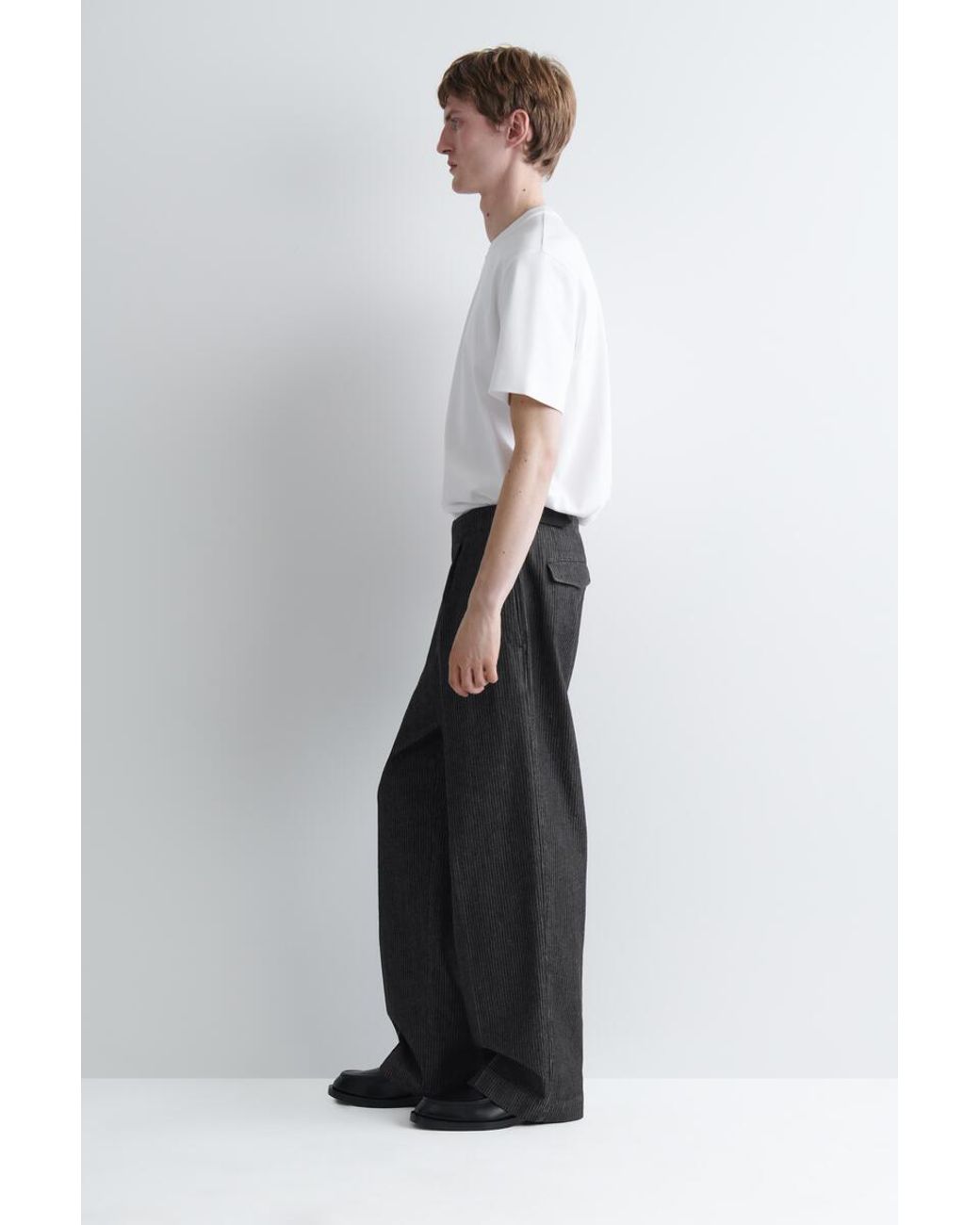 COS Black Pinstriped Denim Relaxed-Fit Wide-Leg Trousers for men