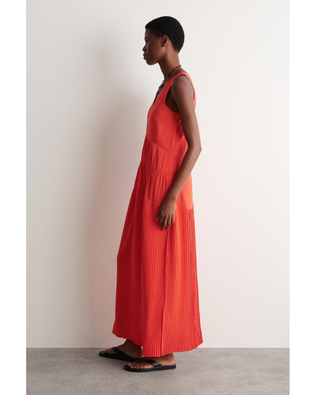 COS Gathered Pleated V-Neck Maxi Dress