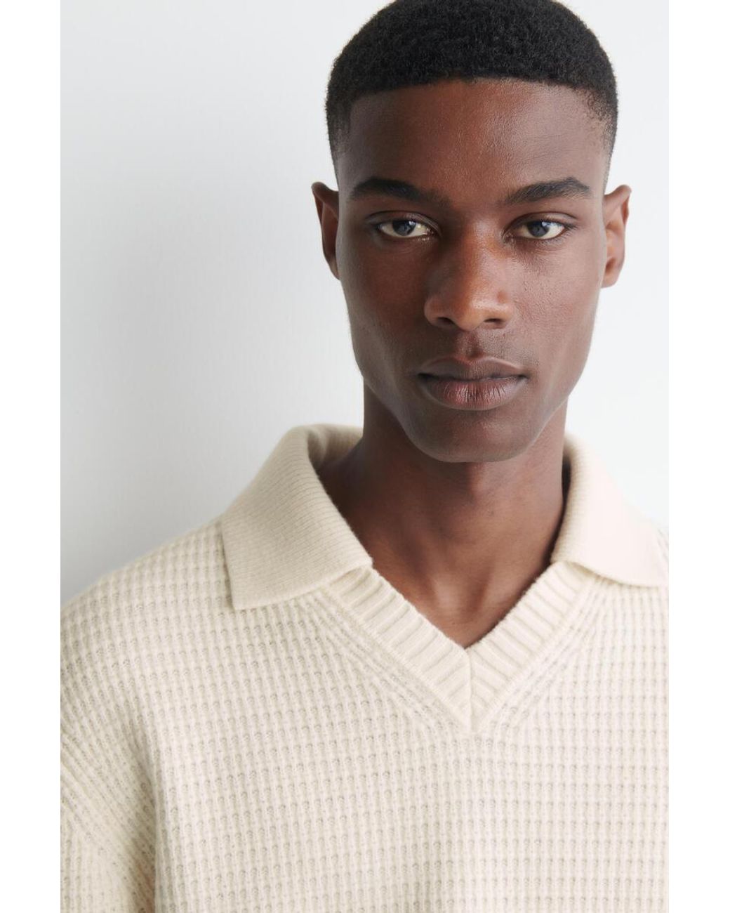 COS White Waffle-Knit Wool Polo Sweater for men