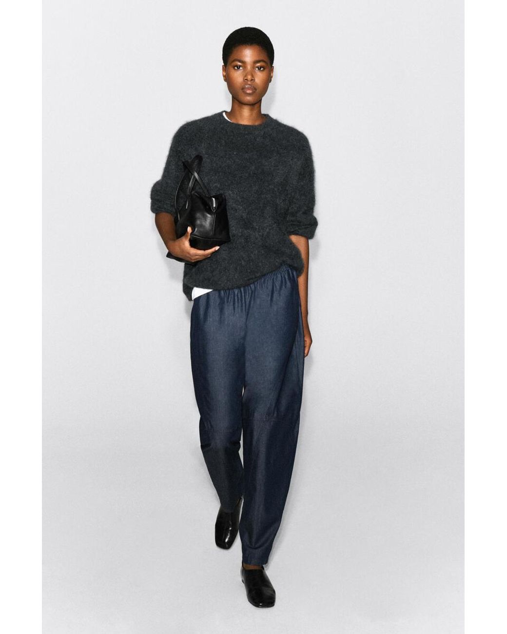 COS Blue Elasticated Barrel-Leg Denim Trousers