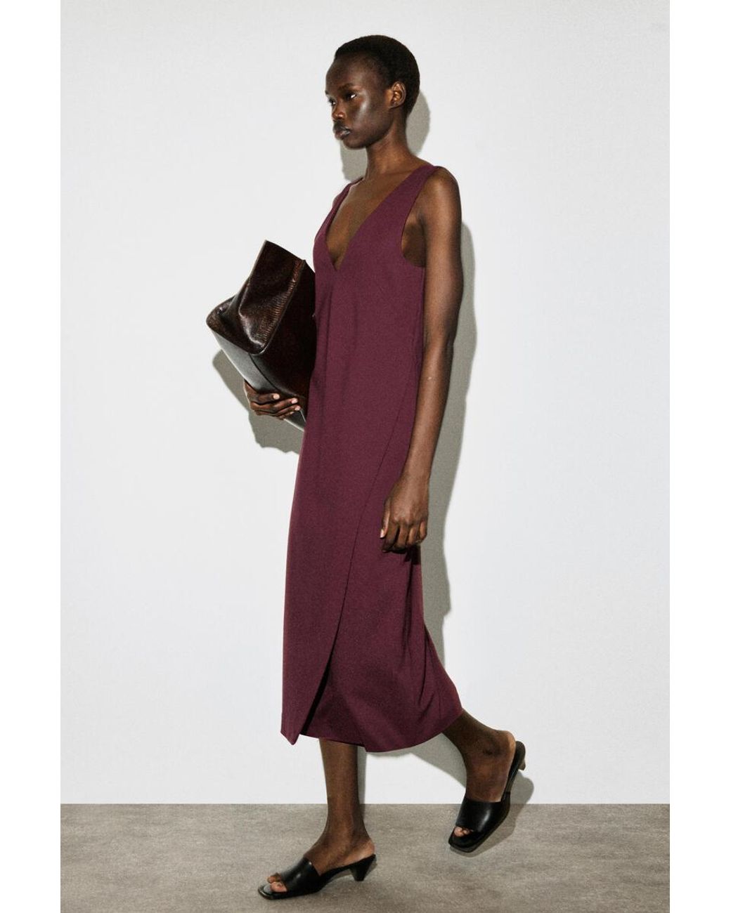 COS Purple V-Neck Wrapped Midi Dress