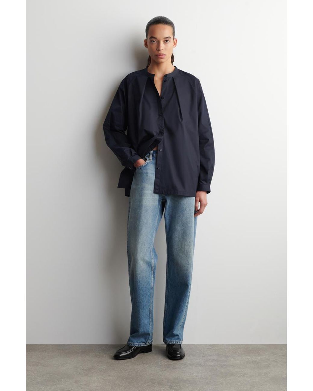 COS Blue Grandad-Collar Cotton Shirt