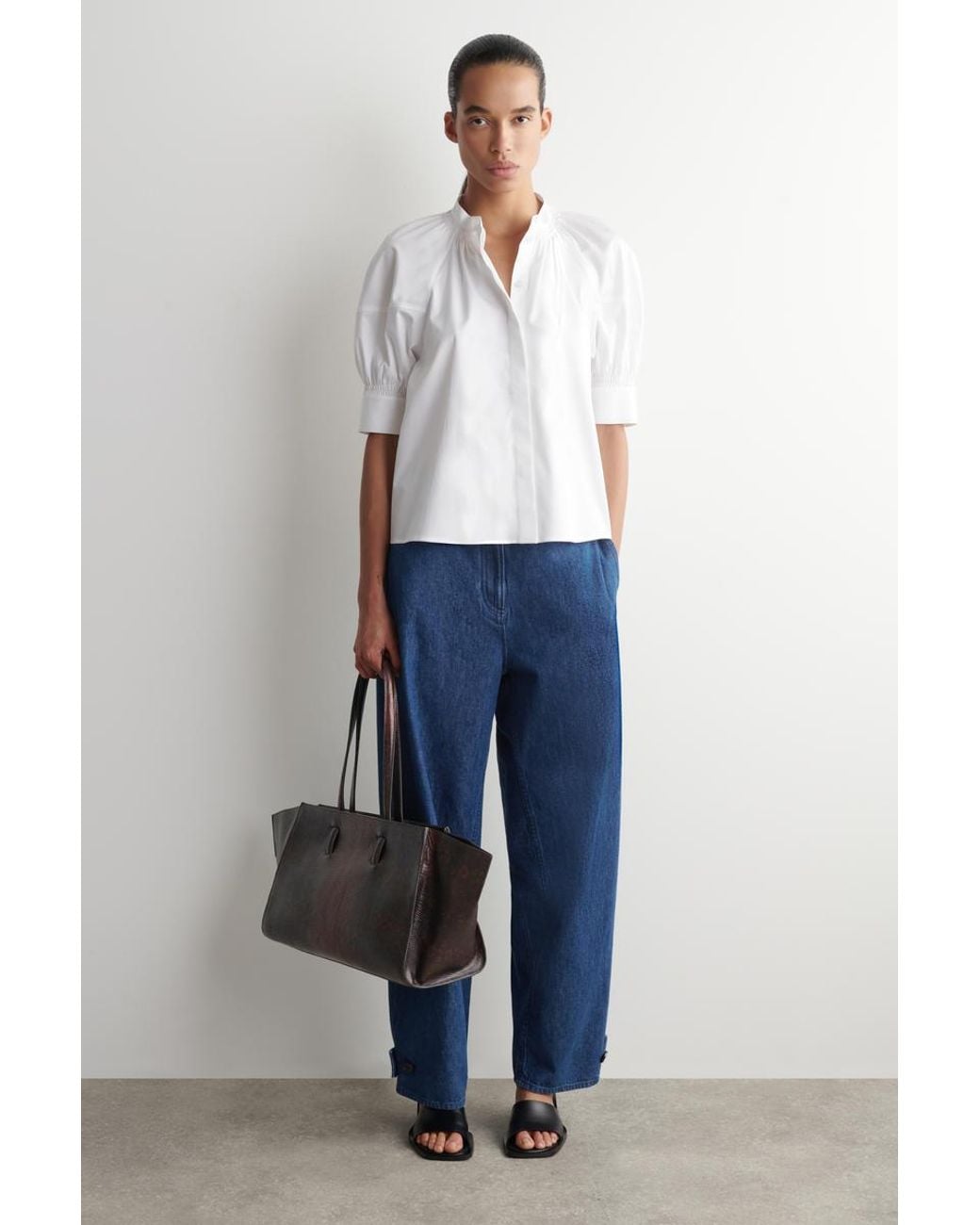 COS White Smocked Puff-Sleeve Blouse