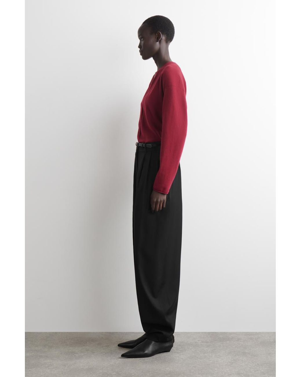 COS Red Merino Wool V-Neck Cardigan