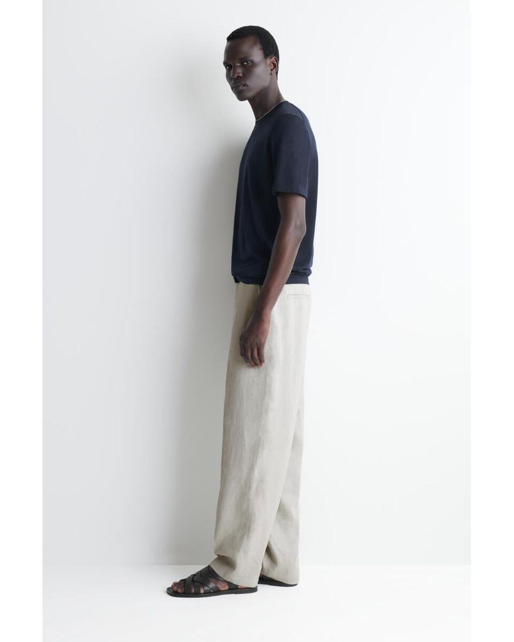 COS Blue Contrast-Tipped Silk-Cotton T-Shirt for men
