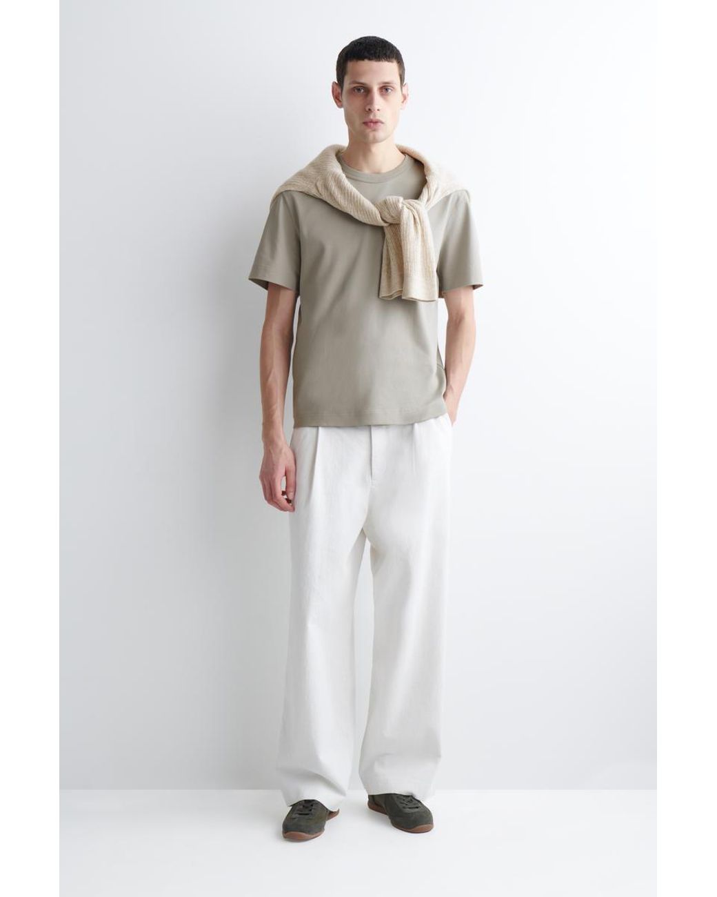 COS Gray Interlock Cotton Crew-Neck T-Shirt for men