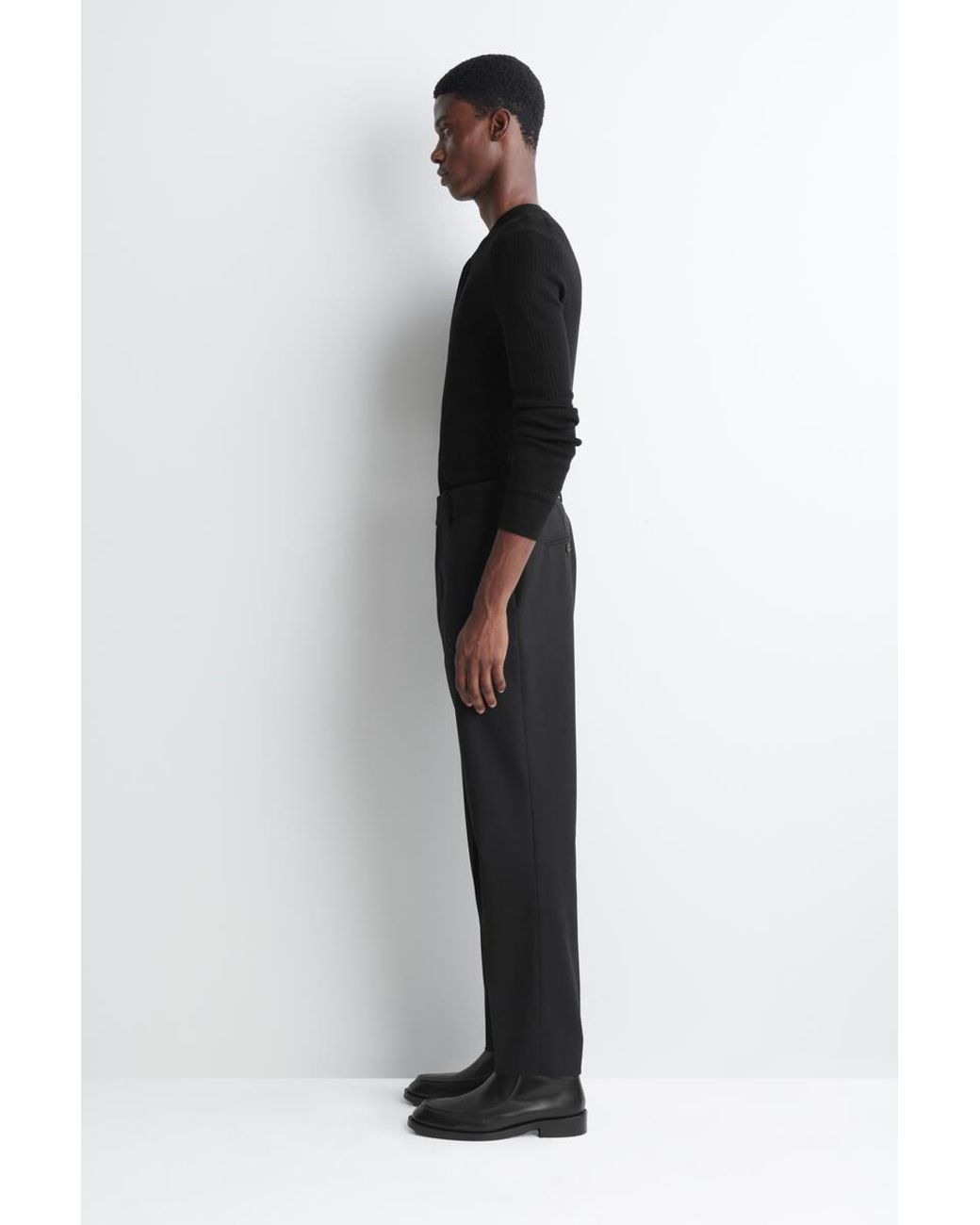 COS Black Wool Regular-Fit Tapered Trousers for men