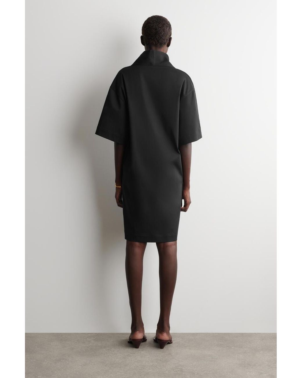 COS Black Mock-Neck Cocoon Mini Dress
