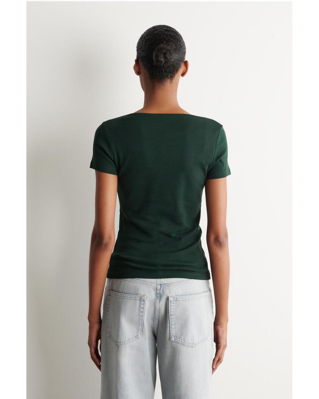 COS Green Slim Boat-Neck Cotton T-Shirt