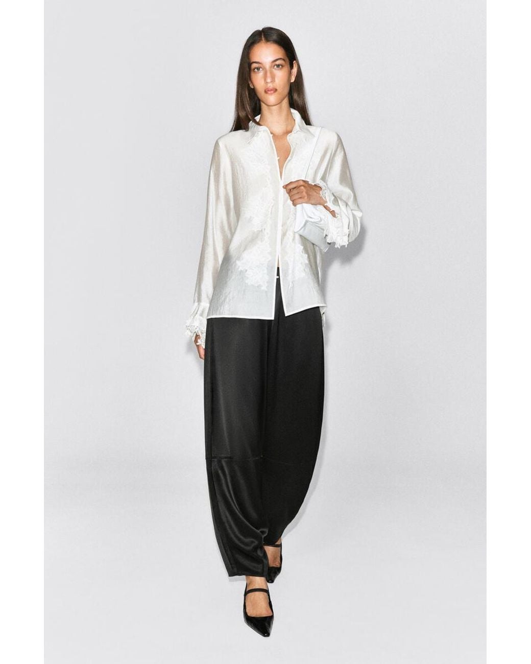 COS Black Satin Barrel-Leg Pants