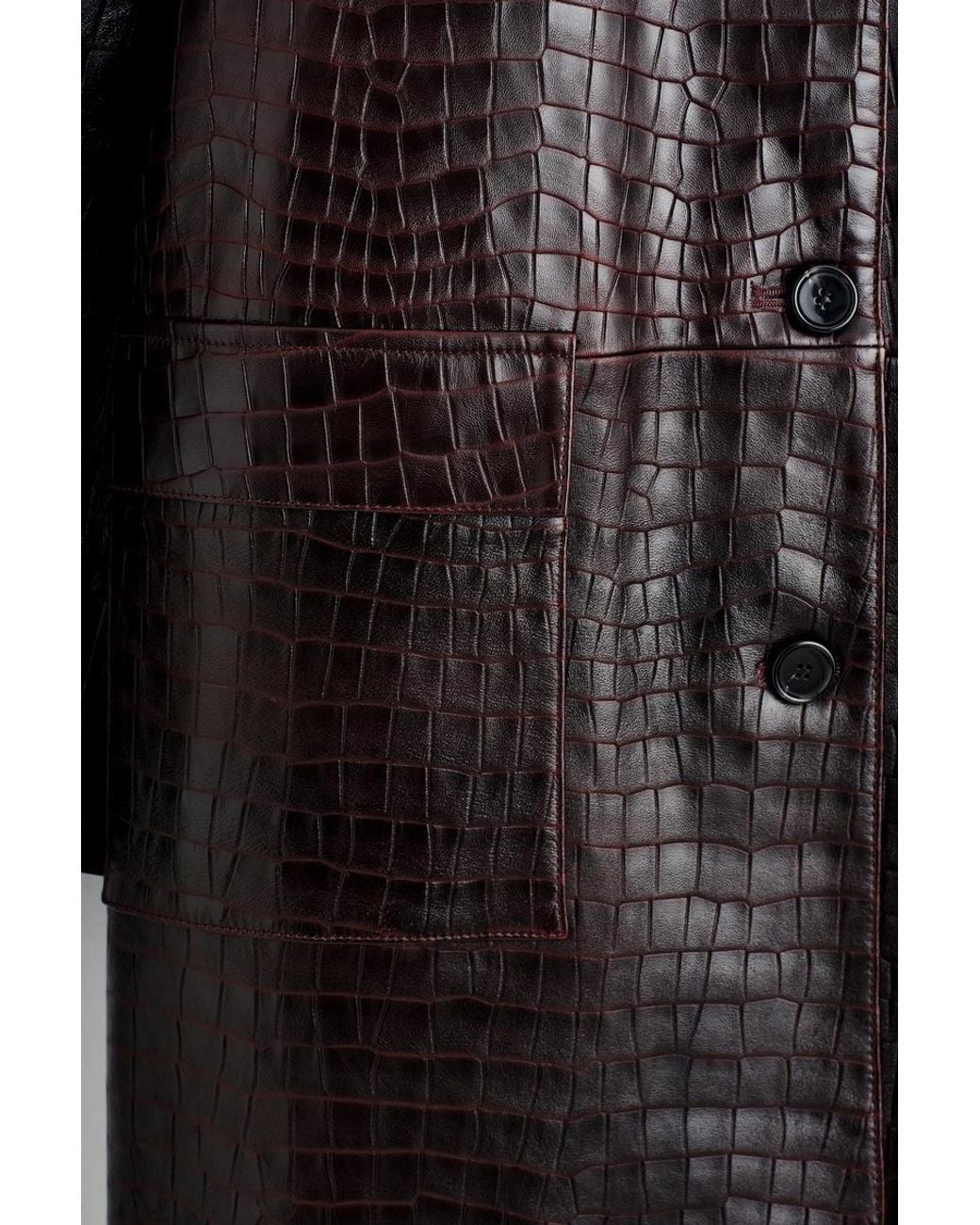 COS Black Croc-Effect Leather Long Coat