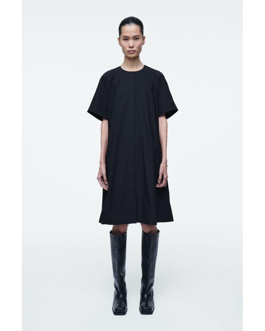 COS Oversized Flared Poplin Midi Dress in Blue | Lyst