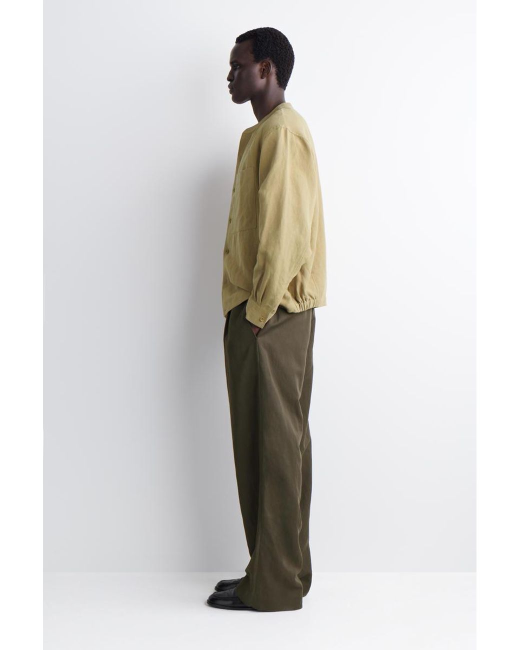 COS Green Oversized Grandad-Collar Linen Shirt for men