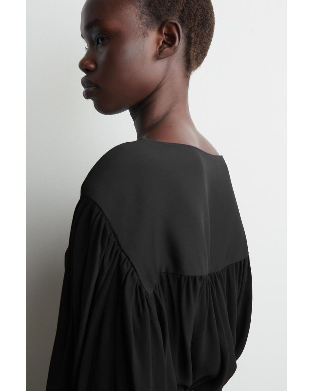 COS Black Voluminous Contrast-Panel Blouse