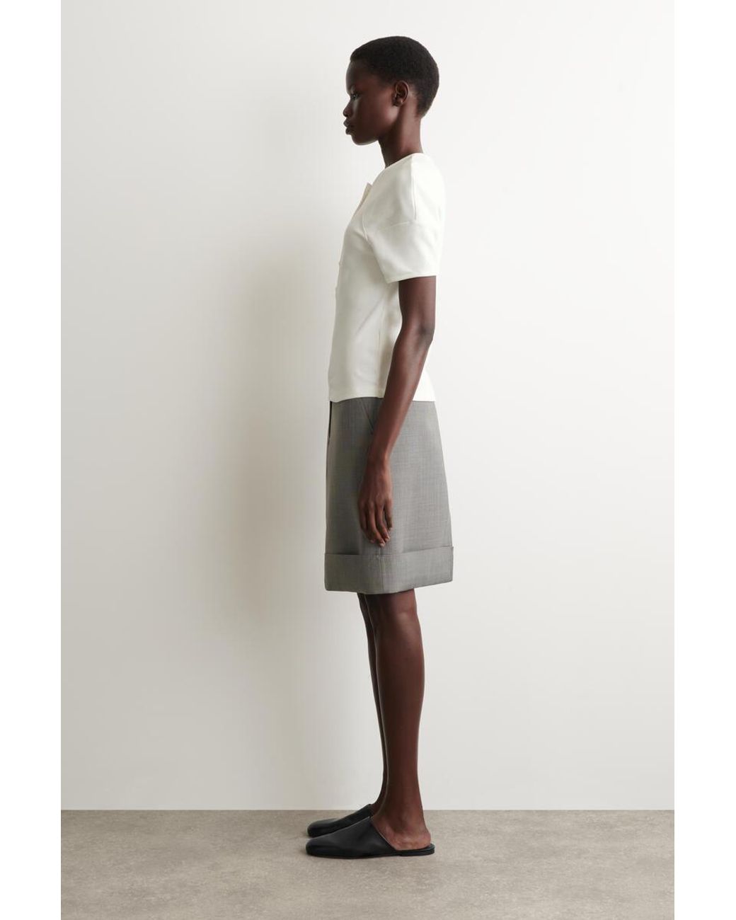 COS White Rounded Ribbed Jersey Henley Top