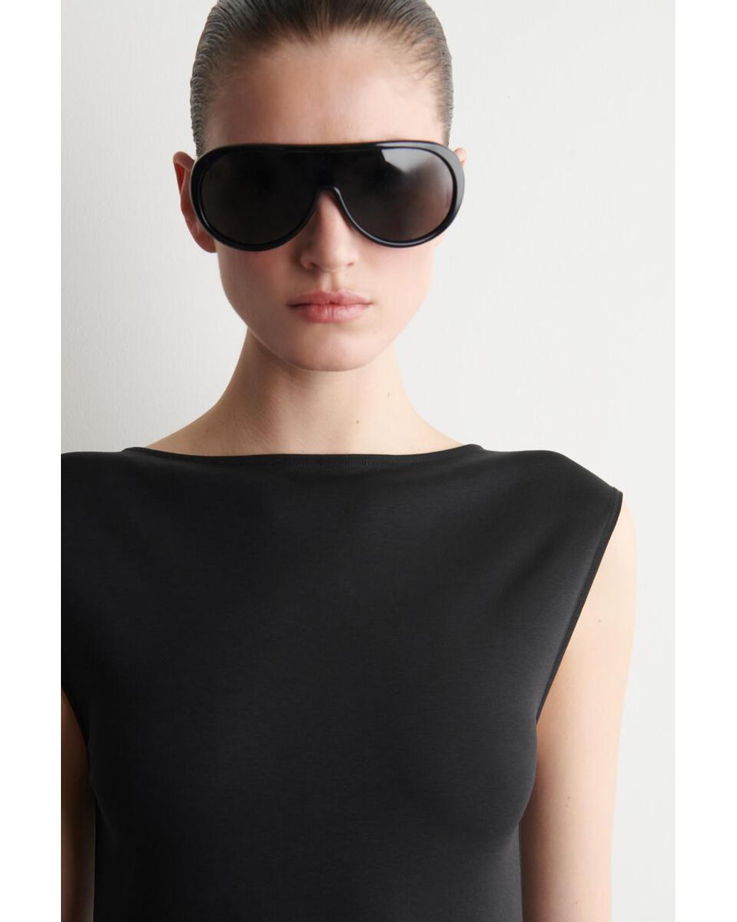 COS Black Tiered Gathered Midi Dress