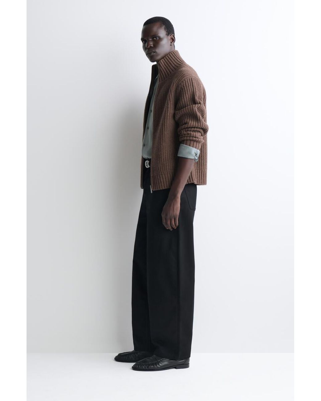 COS Brown Funnel-Neck Knitted Wool Jacket for men