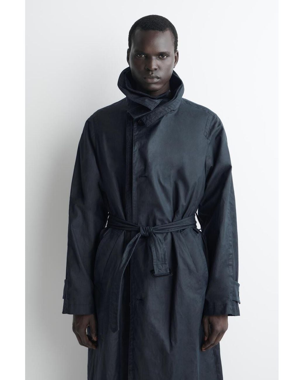 COS Blue Corduroy-Detail Waxed-Cotton Trench Coat for men