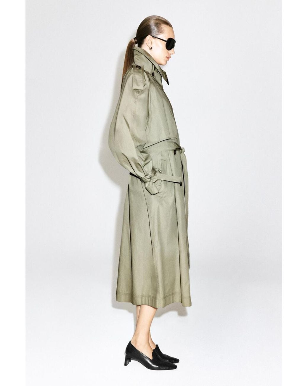 COS Green Mock-Neck Cotton Trench Coat