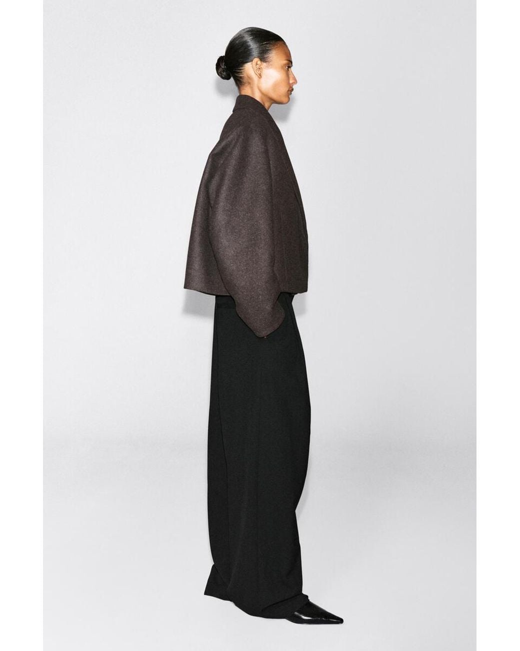 COS Brown Oversized Cropped Boiled Wool-Blend Blazer