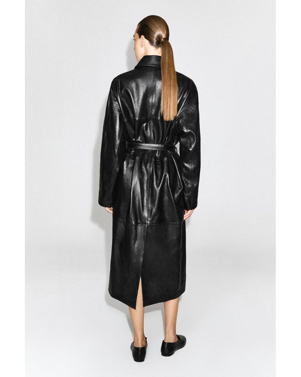 COS Black Oversized Belted Leather Long Coat