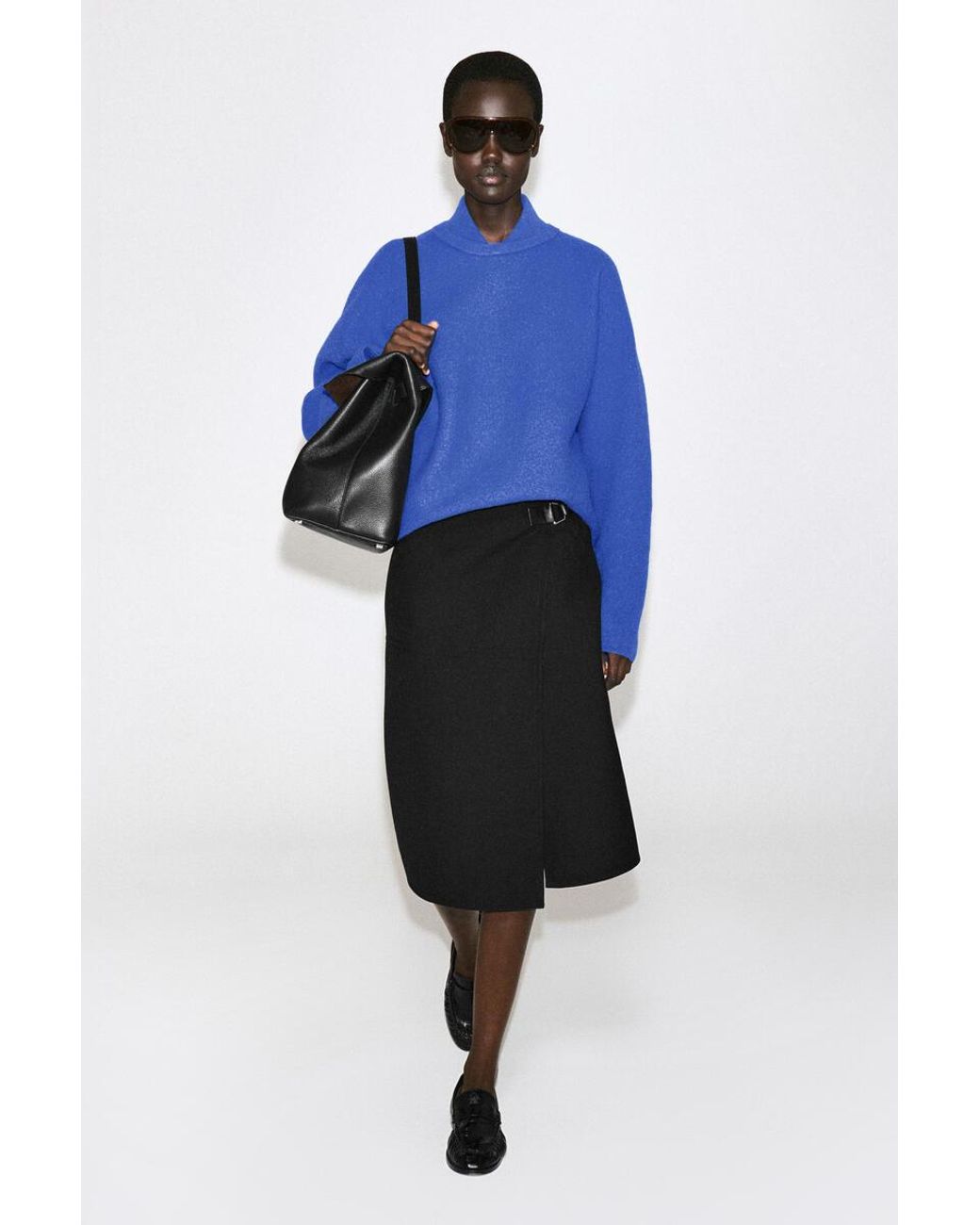 COS Blue Layered-Collar Boiled Wool Sweater